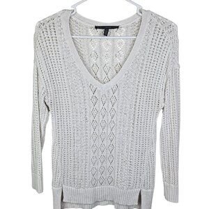 White House Black‎ Market Linen Blend Crochet V-Neck Sweater Size Small